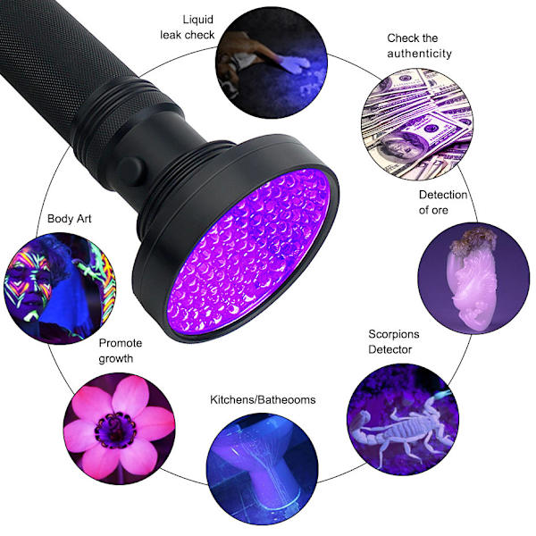UV-taskulamppu, tehokas 100 LED UV-valokuva Skorpioni Lamppu Maski Flu