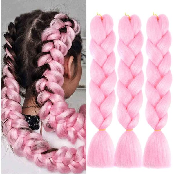 3 st (rosa) fläthår extensions 60 cm hårförlängning fläta B