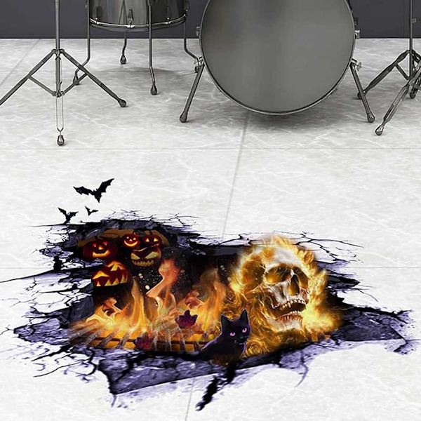 Halloween gulv væg lofter 22,7” x 43,7” klistermærker 3D ild Sku