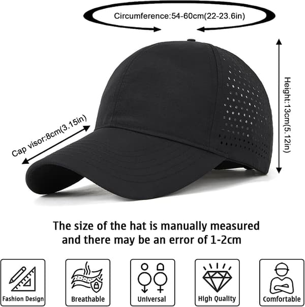 Hurtigtørrende Baseball Cap til Mænd, Unisex Sports Hat - Sammenfoldelig Mesh Su