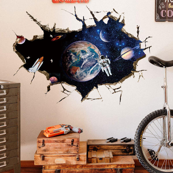 3D Planet Galaxy Astronaut Väggdekaler, Universum Yttre Rymden S