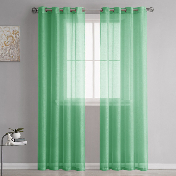 2-delad ljusgul blå genomskinlig gardin 100x250cm imitation linne