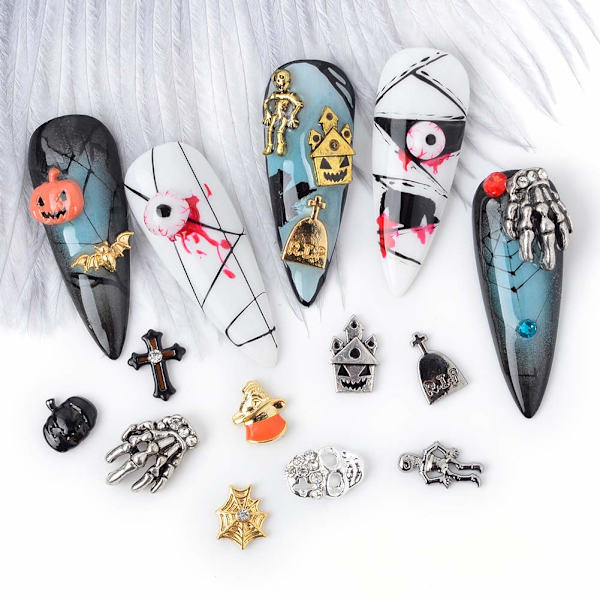 3D-kynsien taide Halloween-tarrat koristelu kynsien nastat metalli DIY Na