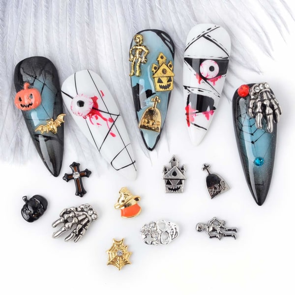 3D nagelkonst Halloween-dekaler dekoration nagelknoppar metall DIY Na