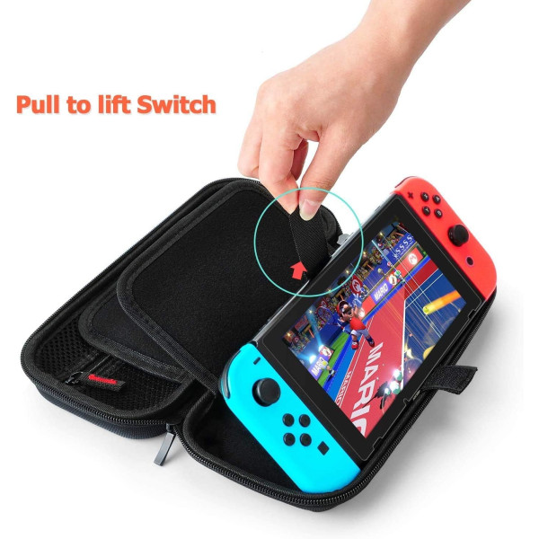 Svart - 1 stk bæreveske for Nintendo Switch/Switch OLED (konsoll ikke inkludert) - kompatibel med strømadapter - hardt skall støtsikkert bæreveske med plass til 20 spillkassetter.