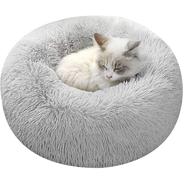 (50 cm, lys grå) Dagbok katteseng, myk kattekurv, beroligende Cushi