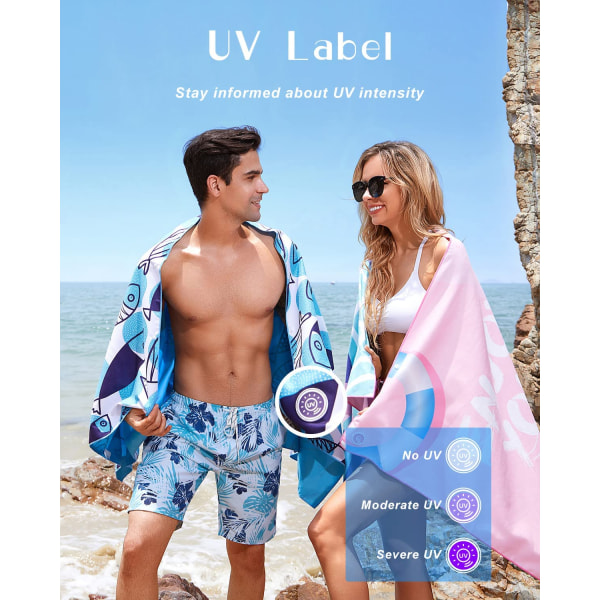 Strandhåndkle med UV-etiketter, strandmatte, mikrofibermateriale, nr. S