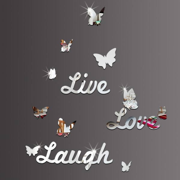 DIY Mirror Butterfly Stickers Silver Love Live Laugh Butterfly W