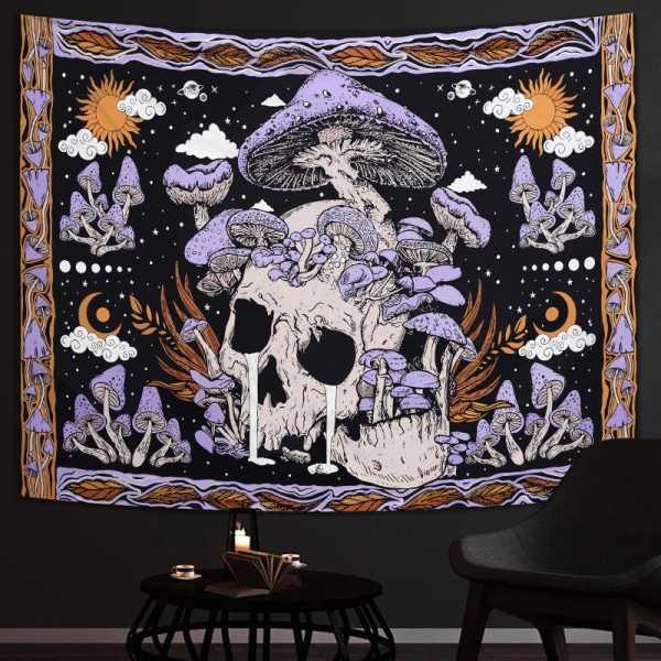 Skull Tapestry Seinään ripustettava Mushroom Tapestry Purple Skeleton Pat