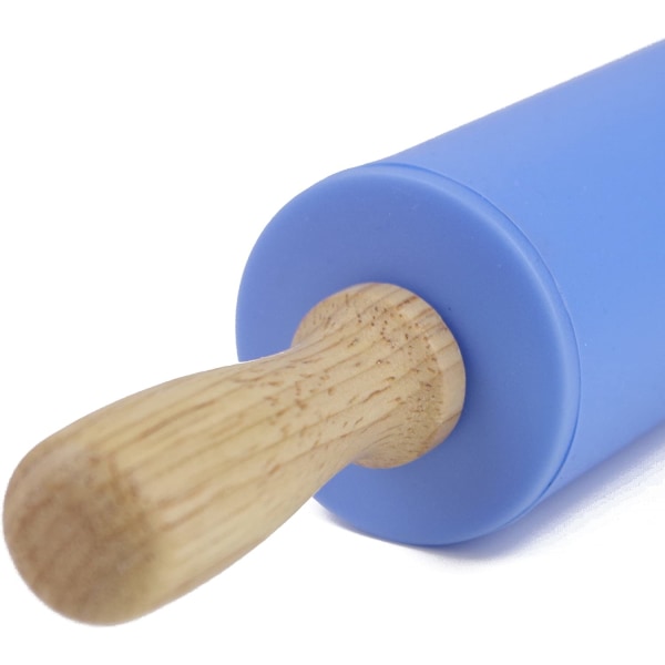 1 silikon kjevle non-stick overflate trehåndtak (blå)