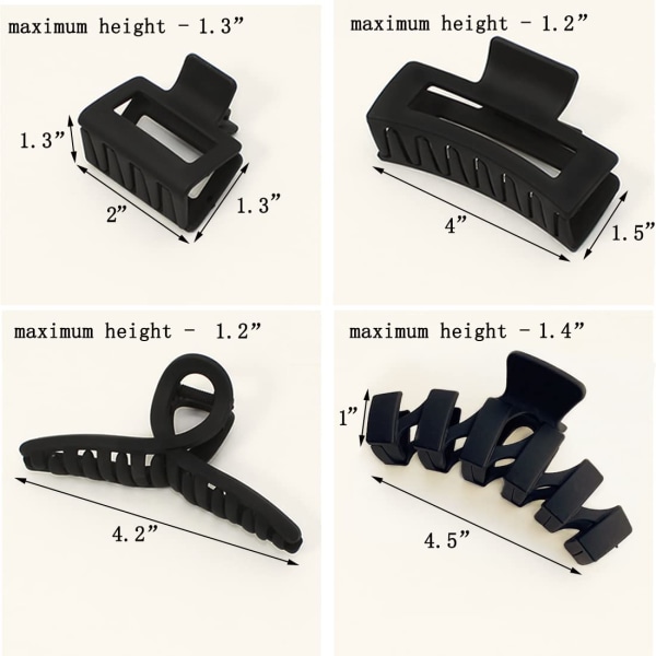 Stor Inverted Hårklo for Kvinner, Svart, 2 Tommer / 4 Tommer, 3