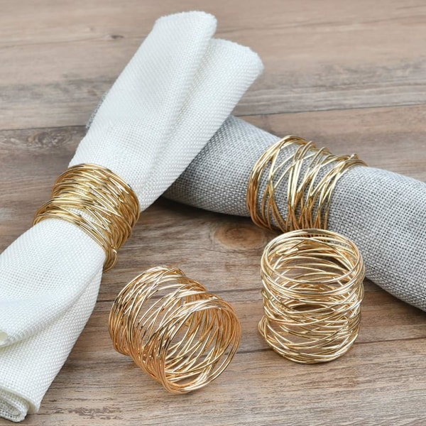 12 stk. Guld Metal Servietringe Mesh Servietringe Sæt Servietholder