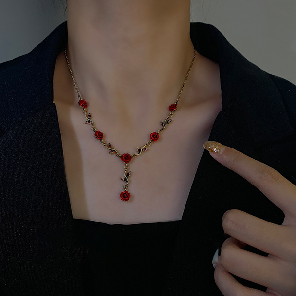Dam Vintage Ros Halsband 1pc Bröllop Kedja Set Halsband