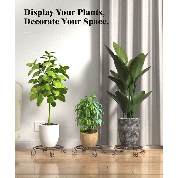 Blomsterpottestativ, sett med 3 runde metallstativ for planter, 9 tommer rust