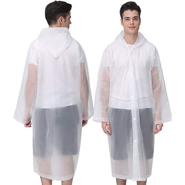 2-pack voksen poncho hvit, gjenbrukbar, regnfrakk for kvinner, hette fo