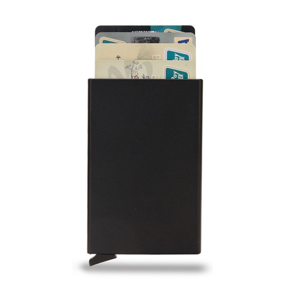 Musta korttiteline RFID-suojauksella, alumiinilokero, met