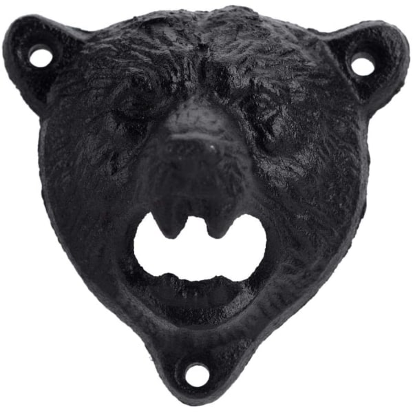 Wall-mounted bottle opener in the shape of a bear's head in cast