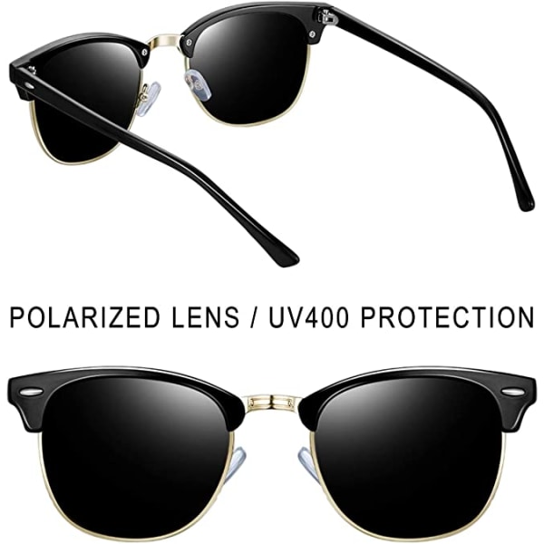 Halv kantløse polariserte solbriller for menn (svart innfatning, svart