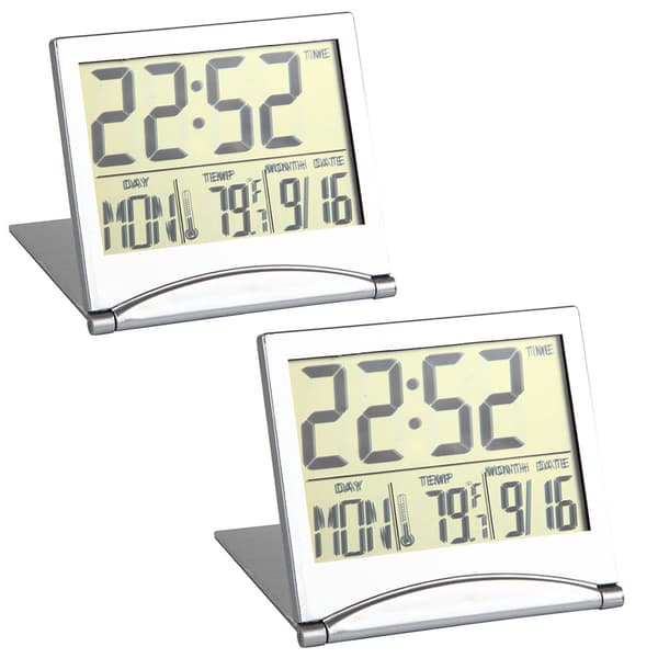 2 st Silver Digital Väckarklocka Skrivbordstemperatur LCD-display
