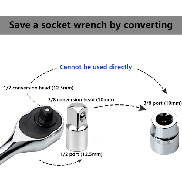 4 stk. Ratsjet Adapter Sokkel Adapter Sæt 1/2\" til 3/8\", 3/8\" til 1/2\", 1/4\" til 3/8\", 3/8\" til 1/4\" Sokkel og Bit Reducerende Adapter