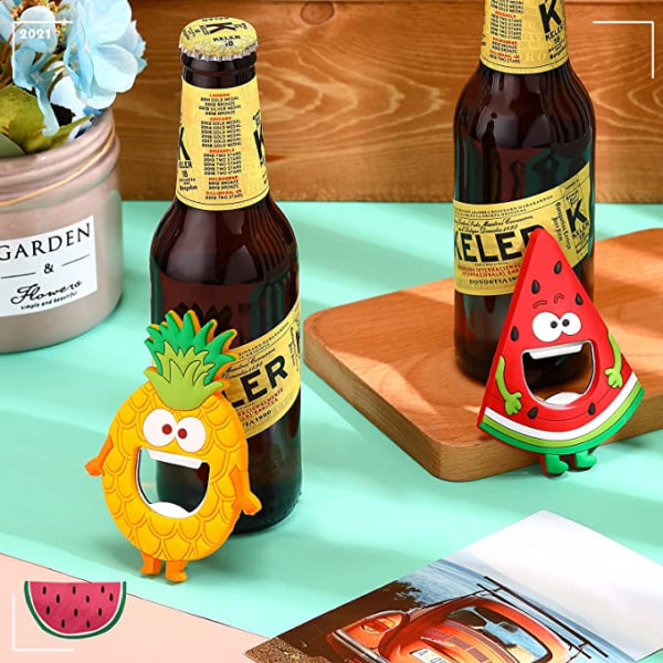 2-pakning kjøleskapsmagnet flaskeåpner (vannmelon + ananas), Met