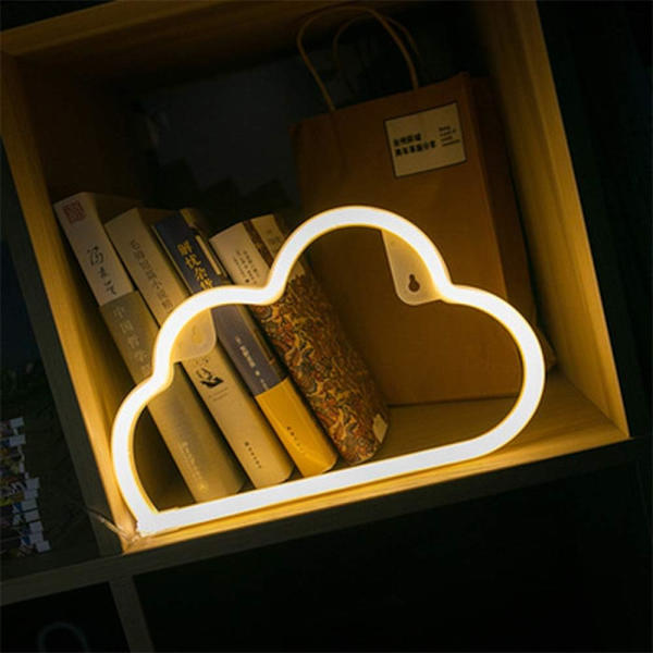 LED Cloud Shaped Sign Decor Light Warm White Neon Light Batteri/USB