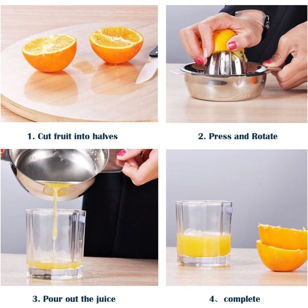 Manuel Citruspresser i rustfrit stål, manuel citronpresser, manuel appelsinpresser, robust og holdbar, til citroner, limefrugter, appelsiner, grapefrugter og citrusfrugter