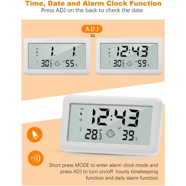 Multifunksjon termometer Hygrometer Vekkerklokke, digital klokke