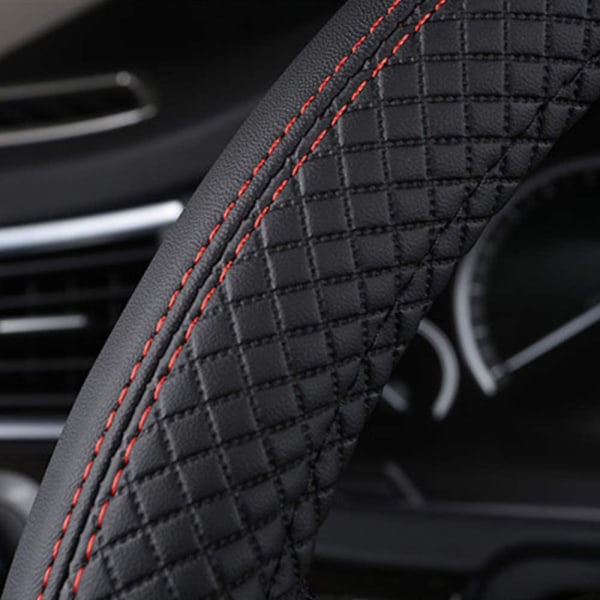Musta ja punainen auton ohjauspyörän cover, nahkainen ohjauspyörän suojus  5e35 | Fyndiq