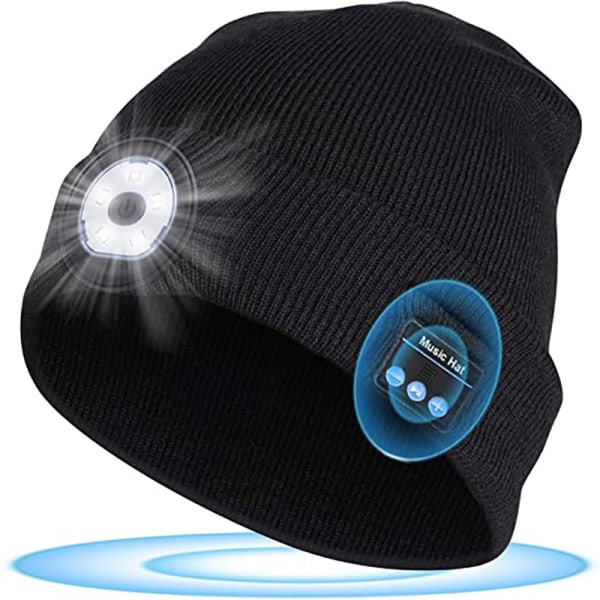 Bluetooth Beanie Hat med Lys-Navy Mørkegrå, Unisex USB Recha