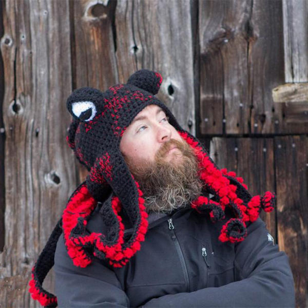 Bläckfisk Vuxen Tentakel Mössa Handvävd Stickad Bläckfisk Mössa Jul Halloween Kostym Cosplay (Gul)