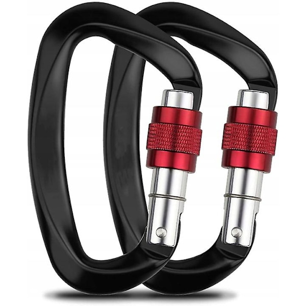 2 stk. fallsikringskarabiner D-formet karabiner 12kn svart