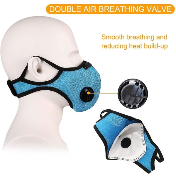 2 Sports Anti-støv masker, aktivt kullfiltre, gjenbruk