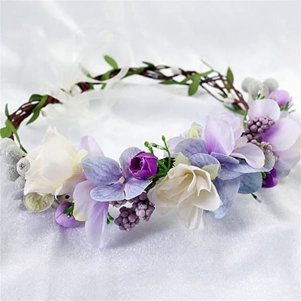 Bohemian stil krans hodeplagg lilla blomsterkrans for bryllup