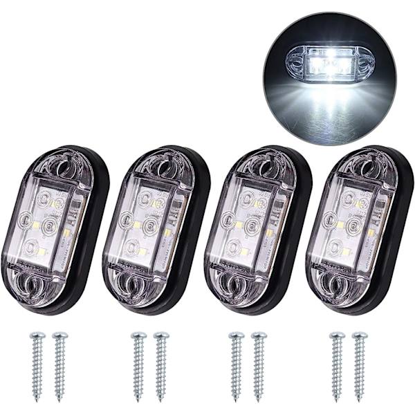 4x4LEDs sidoljus fram och bak, vattentäta LED-positionsljus, 12V 24V, universal för släpvagn, husbil, husvagn, båt, lastbil, buss - vit
