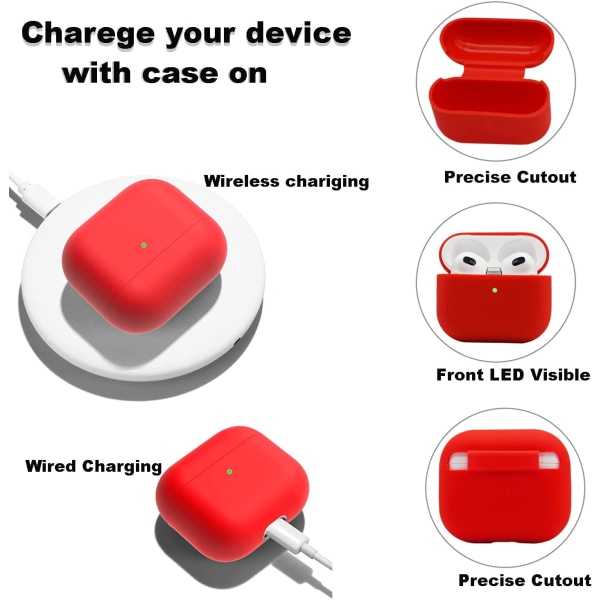 6 stk rødt silikonetui kompatibelt med Airpods 3, Protective Cov