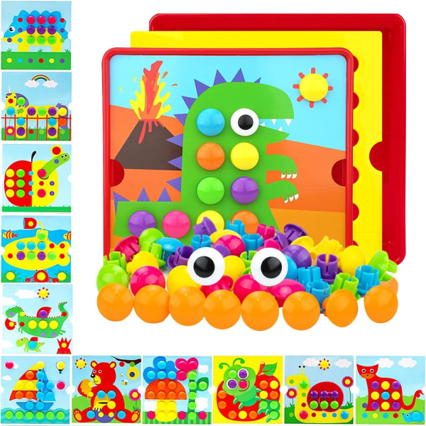 Mosaikkleker - 12 kort og 46 knapper (dinosaur), barnemosaikk