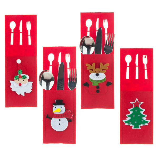 4 stk dekorationer af Noël feutre tegneserie couteau fourchettes