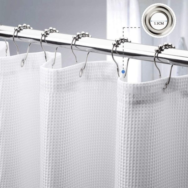 Waffle Shower Curtain (White 180*200cm), Bathtub Mildew Proof Fab