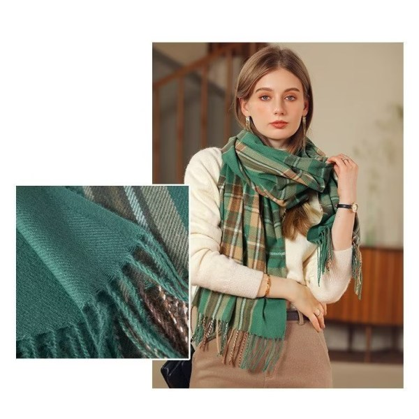 Vinter Cashmere Scarf med Rutig Tassel - Medellång Tjock Varm