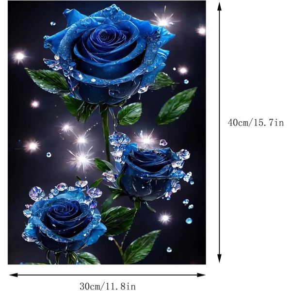 30x40cm, Vanddråbe Blue Rose 5d diamant malet rhinsten embro