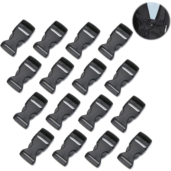 16 pieces of 20mm wide strap buckles, black plastic replacement