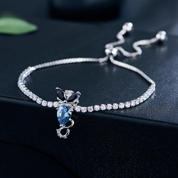 Dame Sølvbelagt Armbånd Smykker med Blå Krystal, Gave til Kvinder til Mor Datter Ham