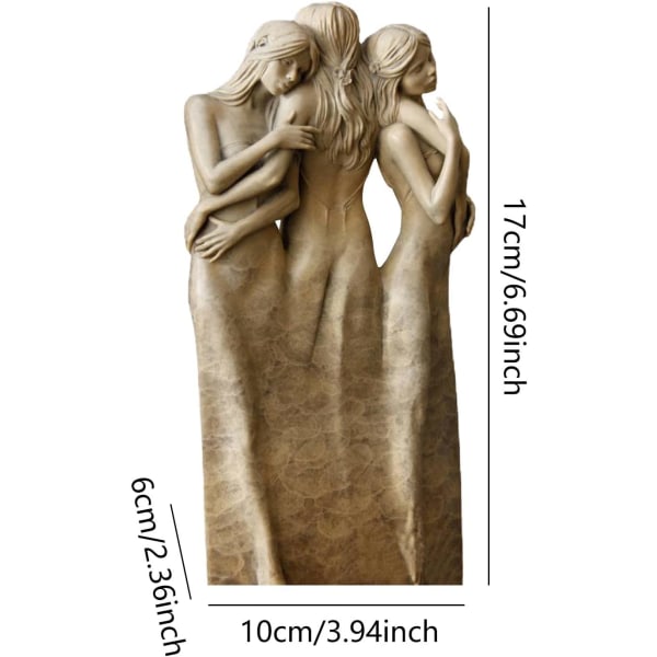 Skulptert håndmalt figur, figur av tre søstre av My S