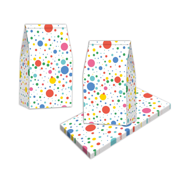 Mellemstørrelse - 21x12x8cm - Mønster: Dots Multicolors On Kraft- Pa