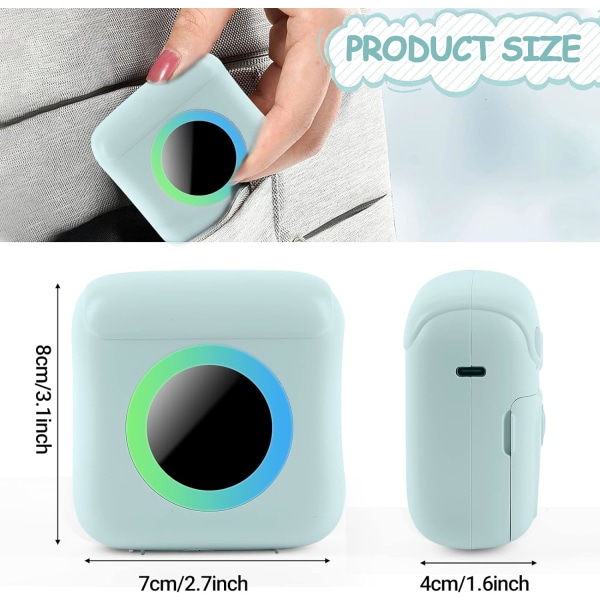 Mini kannettava valokuvatulostin (sininen), HD Pocket BT Wireless Thermal