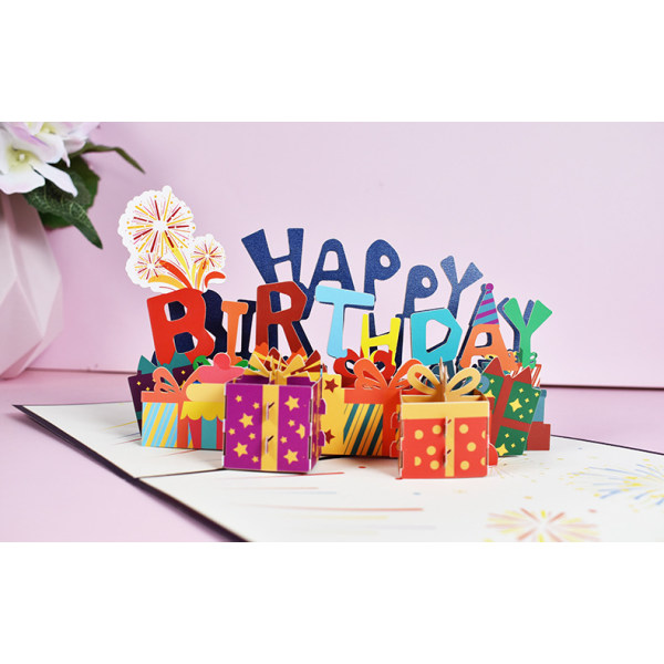 Fødselsdagskort, 3d pop-up kort, lykønskningskort til børn med konvolut,