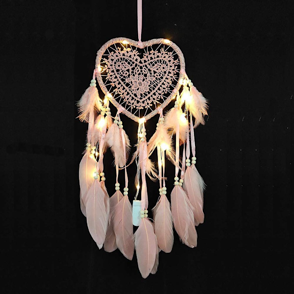 Drømmefanger (20*45cm, lys rosa, lys), Boho-stil LED-lys Ha