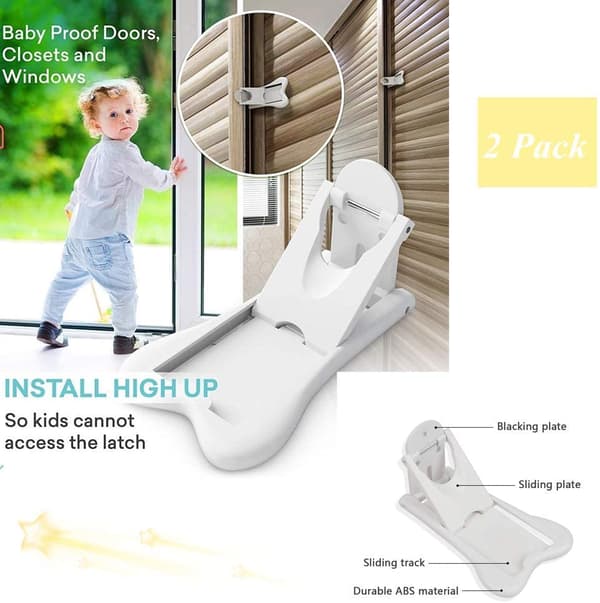 3-pack Glidande Dörrlås för Babysäkring Starkt Lim, Lätt