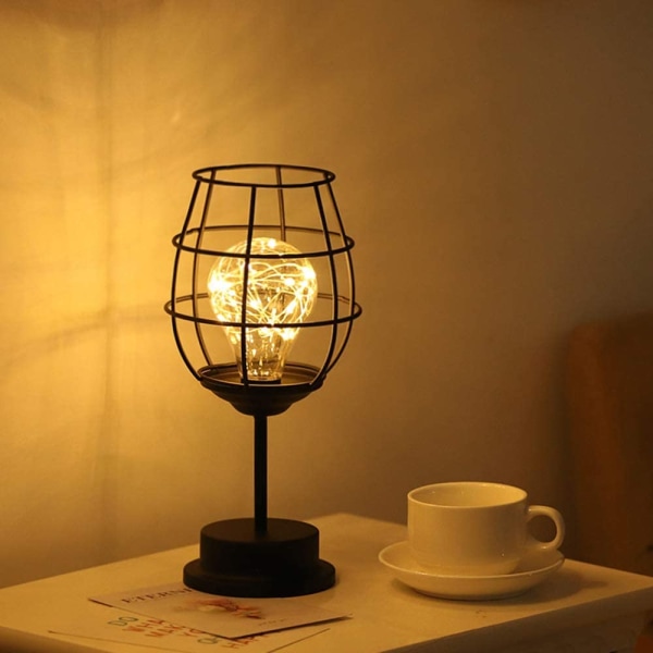 Retro Jern Nattlys, Kreativ Vinglass Bordlampe, Kobber